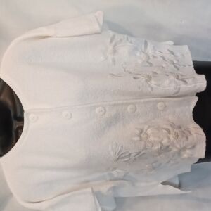 Vtg Richard & Comp Beautiful Pearl Beaded Short Sleeve Jacket, white, terrycloth